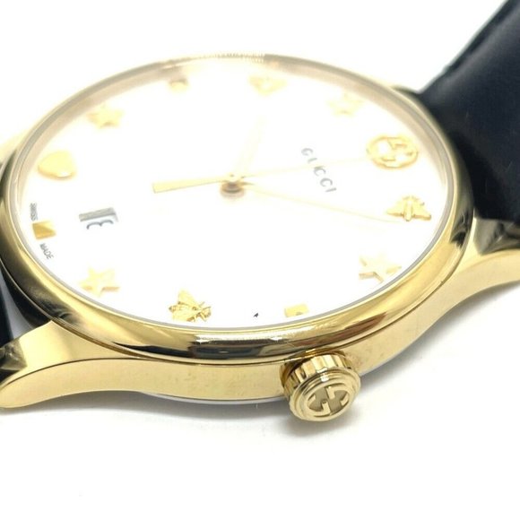 GUCCI Quartz date Watches SS / Leather belt Gold/Black belt main image 2
